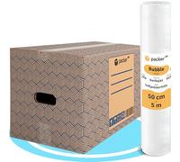 packer PRO Pack 20 Cajas Carton para Mudanzas y Almacenaje Ultra Resistentes con Asas, 50x30x30cm y Rollo Burbuja Embalaje de 50cm Ancho y 5m