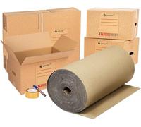 packer PRO Pack Mudanza Eco con 5 Cajas Carton Mudanza 600x400x400mm, 10 Cajas Carton Mudanza 430x300x250mm, Cinta Adhesiva, Rollo de Cartón Ondulado de 90cm x 25m, Rotulador Permanente