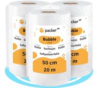 packer PRO Rollo Plastico Burbujas Embalaje, 50cm Ancho (A) y 20m Longitud (L). Papel burbuja ideal para Mudanzas, Embalajes y Envíos, Pack 3