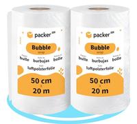 packer PRO Rollo Plastico Burbujas Embalaje, 50cm Ancho (A) y 20m Longitud (L). Papel burbuja ideal para Mudanzas, Embalajes y Envíos, Pack 2