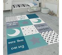 Paco Home Alfombra Infantil, Alfombra Habitación Infantil con Motivos De Estrellas, Luna Y Cuadros, tamaño:120x160 cm, Color:Turquesa
