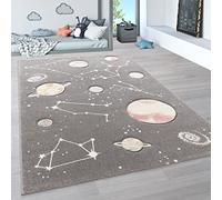 Paco Home Alfombra Infantil Juego Planetas Y Estrellas para Dormitorio Niños En Gris, tamaño:120x170 cm