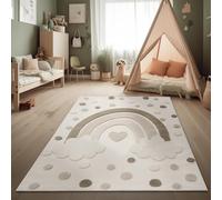Paco Home Alfombra Infantil Moderna Alfombra de Juego Habitación Infantil Efecto 3D Tonos Naturales Pelo Suave Robusta y fácil de cuidar Motivo Arco Iris Crema Sand, tamaño:120x160 cm