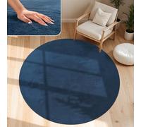 Paco Home Alfombra Moderna y Suave para Salón a Pelo Corto Lavable Fluffy Uni Efecto Piel Intemporal Elegante Antideslizante Fácil de Limpiar, tamaño:Ø 120 cm Redon, Color:Azul-Marino