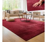 Paco Home Alfombra Moderna y Suave para Salón a Pelo Corto Lavable Fluffy Uni Efecto Piel Intemporal Elegante Antideslizante Fácil de Limpiar, tamaño:240x340 cm, Color:Rojo