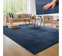 Paco Home Alfombra Moderna y Suave para Salón a Pelo Corto Lavable Fluffy Uni Efecto Piel Intemporal Elegante Antideslizante Fácil de Limpiar, tamaño:240x340 cm, Color:Azul-Marino