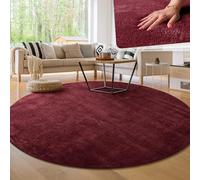 Paco Home Alfombra Moderna y Suave para Salón a Pelo Corto Lavable Fluffy Uni Efecto Piel Intemporal Elegante Antideslizante Fácil de Limpiar, tamaño:Ø 200 cm Redon, Color:Rojo