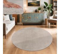Paco Home Alfombra para Salón en Falsa Piel Suave Lavable Moderna Elegante Fácil de Limpiar Efecto Piel Uni Brillante Fluffy a Pelo Corto, tamaño:Ø 160 cm Redon, Color:Beige
