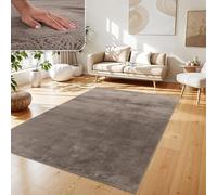 Paco Home Alfombra para Salón en Falsa Piel Suave Lavable Moderna Elegante Fácil de Limpiar Efecto Piel Uni Brillante Fluffy a Pelo Corto, tamaño:240x340 cm, Color:Taupe