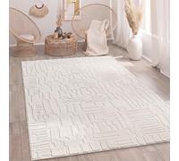 Paco Home Alfombra Sala-De-Estar Dormitorio Pelo-Alto Escandinavo Boho Estilo Geométrico Abstracto Liso Esponjoso 3D Crema, tamaño:200x280 cm