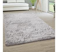Paco Home Alfombra Salón Pelo Largo Piel Sintética Shaggy Mullida Y Suave En Monocolor, tamaño:160x220 cm, Color:Plata