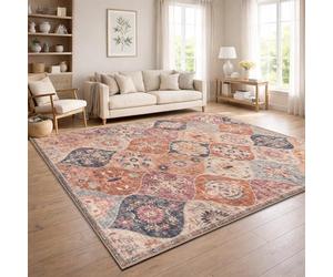 Paco Home Alfombra Salon Vintage Pelo Corto Estilo Boho Lavable Antideslizante Facil Cuidado Diseno Retro Moderno, Color:Multicolor, tamaño:200x280 cm