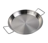 Paellera de acero inoxidable con doble asa, cacerola de fondo plano para uso en estufas, tamaños de 18 a 32 cm, utensilios de cocina resistentes al óxido para paellas, sopas, guisos (24 cm)