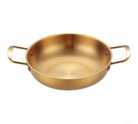 Paellera de acero inoxidable con doble mango, olla de cocina de fondo plano para estufa y horno, para paella, guisos y sopas, utensilios de cocina (dorado, 28 cm)