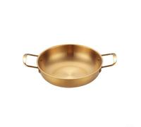 Paellera de acero inoxidable con doble mango, olla de cocina de fondo plano para estufa y horno, para paella, guisos y sopas, utensilios de cocina (dorado, 20 cm)
