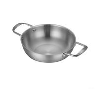 Paellera de acero inoxidable con doble mango, olla de cocina de fondo plano para estufa y horno, para paella, guisos y sopas, utensilios de cocina (plateado, 24 cm)