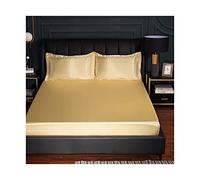 PAHION Sabanas Bajeras Ajustables satén 150x200-180x200-200x220cm Seda de Hielo Tejido Suave de Seda Helada Verano Sábana Bajera para colchón King (Color : Gold, Size : 150x200+25 cm)