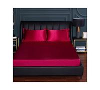 PAHION Sabanas Bajeras Ajustables satén 150x200-180x200-200x220cm Seda de Hielo Tejido Suave de Seda Helada Verano Sábana Bajera para colchón King (Color : Red, Size : 150x200+25 cm)