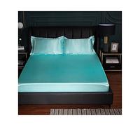 PAHION Sabanas Bajeras Ajustables satén 150x200-180x200-200x220cm Seda de Hielo Tejido Suave de Seda Helada Verano Sábana Bajera para colchón King (Color : Blue B, Size : 150x200+25 cm)