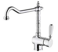 Paini Grifo mezclador monomando para cocina, fregadero, cromado, palanca lateral con boca alta orientable, caña antigua, diseño barroco, íntegramente fabricado y fabricado en Italia