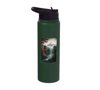 Paisaje japonés y vista a la montaña, sol, vintage japón Stainless Steel Insulated Water Bottle
