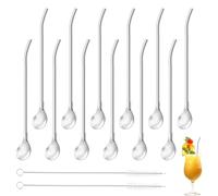 Pajitas con Cucharas & Pajitas de Acero Inoxidable - Set de 12 Piezas 2 en 1, Reutilizables, con Cepillo de Limpieza, para Latte Macchiato, Cócteles y Bebidas