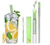 Pajitas telescópicas para beber: juego de pajitas reutilizables de acero inoxidable de 5,04 pulgadas, herramienta portátil para beber bebidas, kit de metal apto para viajes con accesorio de cepillo de