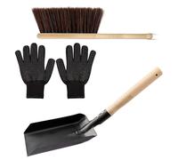 Pala para cenizas de chimenea: bandeja recolectora reforzada, mango de madera de largo alcance, escoba de cerdas rígidas, limpiador de desechos resistente al calor | Accesorio de limpieza de carbón pa