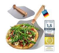 Pala profesional para pizza XXL, Pala de aluminio modelo premium que ahorra espacio, con mango de madera, Pala cuadrada para pan accesorio imprescindible para pizzeros