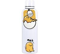 Paladone Gudetama - Botella de agua de metal con licencia oficial, personaje de dibujos animados, color plateado y amarillo, reutilizable, regalo