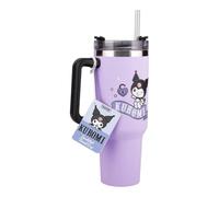 Paladone Kuromi Vaso térmico morado de 900 ml con pajita y asa, botella reutilizable con licencia oficial Sanrio Hello Kitty y amigos, para agua, té frío, café, coleccionable kawaii para fans