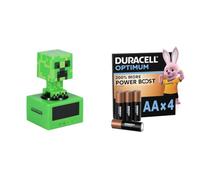 Paladone Reloj Despertador Creeper Minecraft - Producto Oficial, Incluye música del Juego y luz Nocturna para niños y Adolescentes, Accesorio para Sala de Juegos + Duracell Optimum Pack de 4 AA