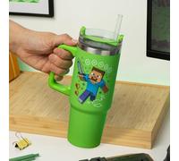Paladone – Taza térmica Steve & Creeper (Minecraft) 900 ml, pajita verde y asa, licencia oficial