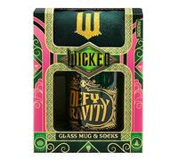 Paladone Wicked Movie - Juego de taza y calcetines de cristal - Regalo oficial de Disney para fanáticos malvados, taza de Defy Gravity con tinte verde y calcetines de tobillo de Emerald City