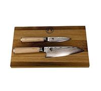 Palatina Werkstatt ® Kai Shun Classic White Bundle DM-0700W - Cuchillo japonés de oficina + DM-0777W | cuchillo de cocina Kiritsuke limitado | + tabla de madera de barril de 30 x 18 cm