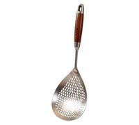 Paleta de espuma de acero inoxidable, con cómodo mango de madera, 42,2 x 14,6 cm, paleta de espuma para cocinar, colador de pasta, material resistente al calor, para pasta, pasta, albóndigas, olla