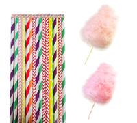 Palitos de algodón de azúcar, 50 conos de papel, 30 cm de largo, 6 mm de ancho, bonitos patrones, fáciles de usar, perfectos para algodón de azúcar y decoraciones, ideal para fiestas, cumpleaños