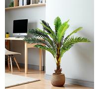Palmera artificial de 100 cm con 18 hojas de palma como verdadera planta artificial en maceta con fibra de palma
