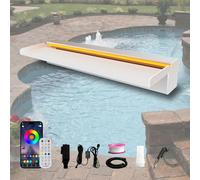Pamopamo Derrame de cascada para estanque, control de aplicación, luz LED multicolor, fuente de piscina al aire libre, kit de fuentes de agua acrílica para decoración de jardín, patio, piscina, 23.6 x