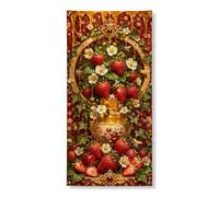 Pancarta decorativa para puerta con diseño floral de fresa, frutas rojas y flores blancas, decoración de puerta delantera, para interiores y exteriores, telón de fondo colgante de verano, suministros
