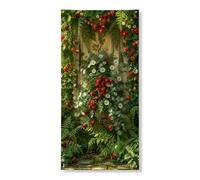 Pancarta decorativa para puerta con diseño floral de fresa, plantas verdes, decoración de puerta delantera, para interiores y exteriores, telón de fondo colgante de verano, suministros de vacaciones
