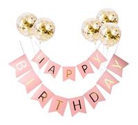 Pancarta rosa de feliz cumpleaños con globos de confeti dorados, kit de decoración completo para mujeres y niñas, suministros de fiesta, decoración de pared y techo para celebraciones en interiores y