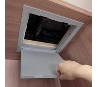 Panel de acceso magnético impermeable para techo y pared de 15 x 16 pulgadas, botón pulsador, puerta de servicio, cubierta de pared gris para un fácil acceso y mantenimiento