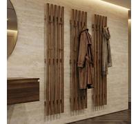 Panel de armario MCA, modelo HWC-P56, para pared. Barra de armario, armario de madera, 24 ganchos de madera maciza, roble