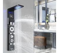 Panel de ducha Mat Zwart – Columna de ducha – Ducha de lluvia – Chorro de masaje – Ducha de mano – Pantalla LED de temperatura