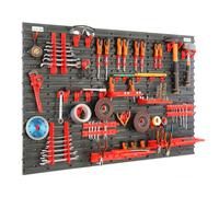 Panel de herramientas, estante de pared con dimensiones de 116x78 cm, juego de 60 piezas en color /rojo. Soporte para herramientas, estante para taller, sistema de almacenamiento, estante con comparti