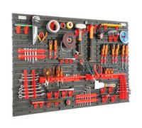 Panel de herramientas, estante de pared con dimensiones de 116x78 cm, juego de 68 piezas en color /rojo. Soporte para herramientas, estante para taller, sistema de almacenamiento, estante con comparti