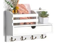 Panel de pared con 4 ganchos dobles, de madera, con estante, ideal para pasillos y recibidores