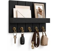 Panel de pared de madera con 5 ganchos, superficie de almacenamiento, color , ideal para la entrada