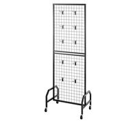 Panel de pared tipo rejilla de 600 x 1640 mm, estante de exhibición metálico con ruedas y 10 ganchos